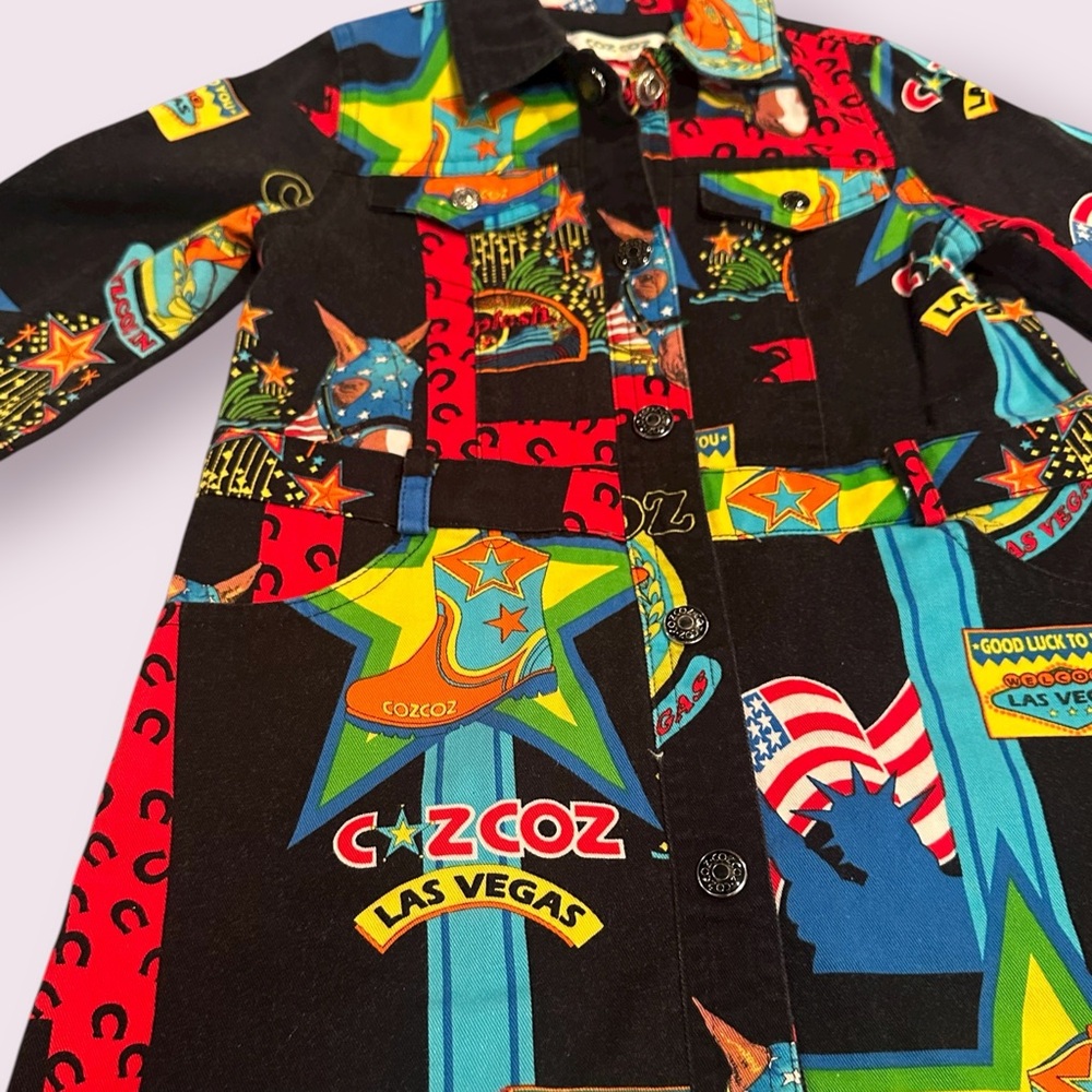 Kids Coz Co Colorful Graphic Long Sleeve Coat Las Vegas Americana Print - Picture 4 of 9